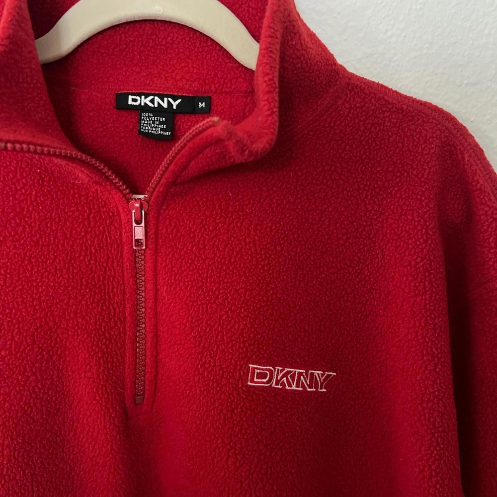 DKNY Red Fleece Quarter-Zip Pullover - Size M