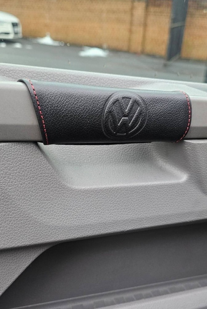 vwT6 & T6.1. LEATHER Inner handle Pull cover - WHITE STITCH
