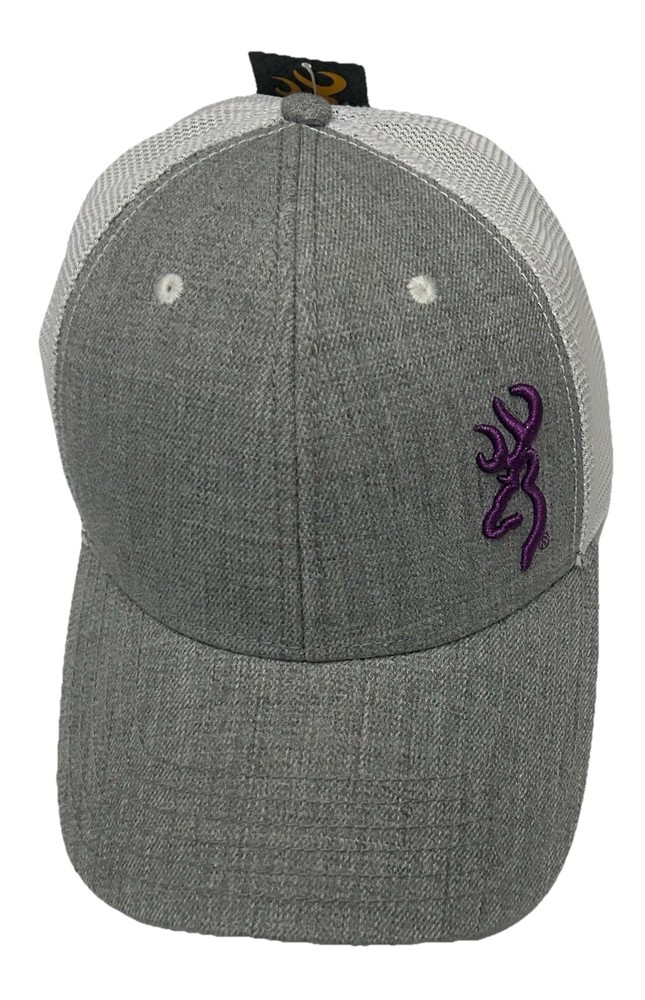 NWT Browning Nadia Hat Gray White Adjustable Hook Loop Logo Cap
