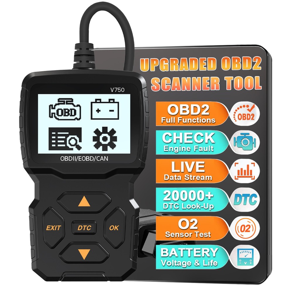 iKiKin V750 OBD2 Code Reader OBD Scanner Engine Diagnostic Tool for 12V Car