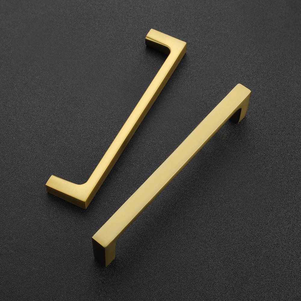 10 Pack Solid 5 Inch Kitchen Square Cabinet Handles Brushed Brass Drawer Pull...