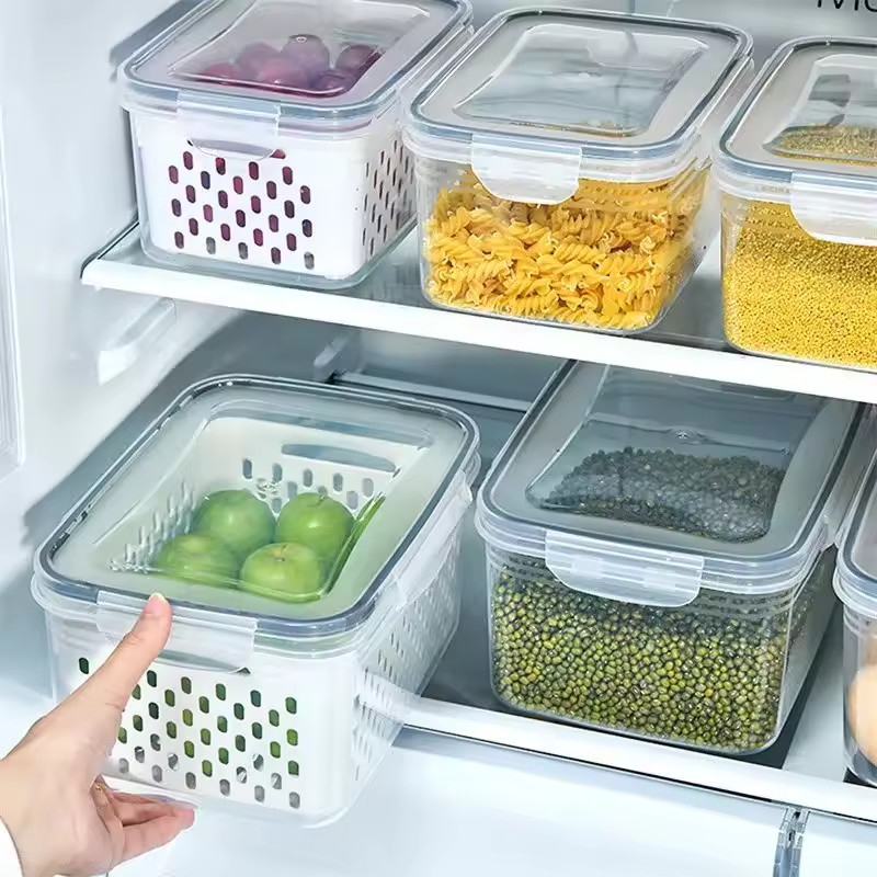 1/2/3Pcs Refrigerator Storage Box Fruit Vegetable Drain Basket Organizer