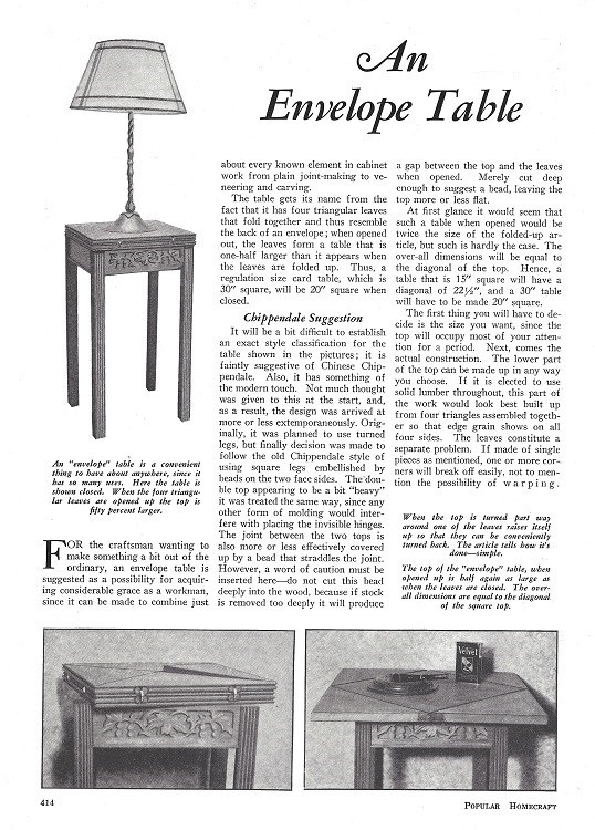 1935 Envelope Table How-To Build PLANS Woodworking Foldable Triangular Leaves