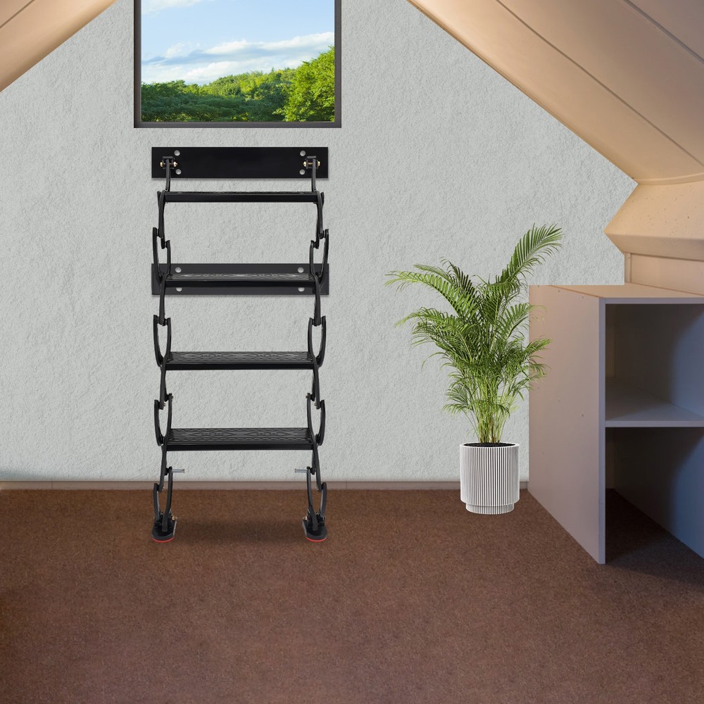 4 Steps Wall Mounted Attic Ladder, Pull Down Telescoping Step Ladder, Black New