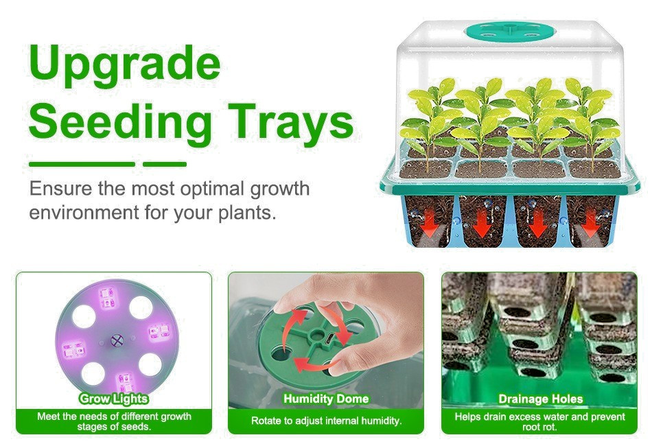 5pk-Seed Starter Kit with Grow Lights -Timer -Dimmer -Ventilation Dome-60cell