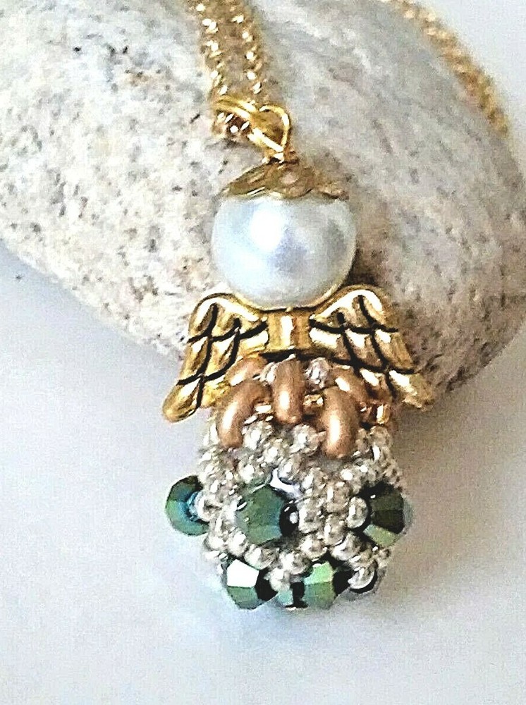 Handmade 3D Green Silver Angel Necklace