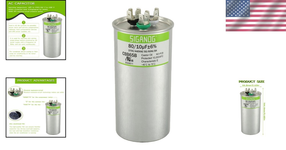 Durable 80+10 MFD 440V AC Capacitor for Effective Air Conditioning Systems