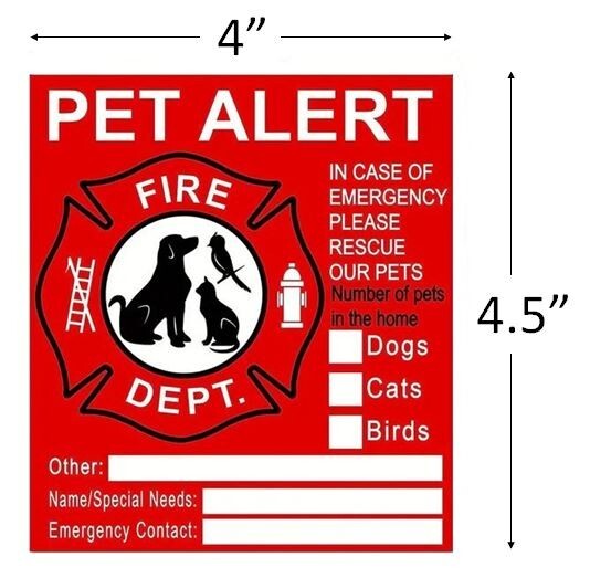 Pets Inside Alert - Rescue - Emergency - Fire Window Stickers / 4 Pack