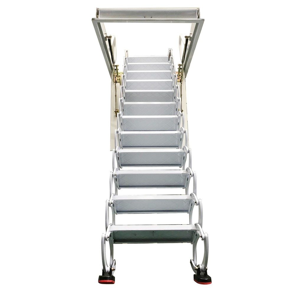 9.8ft Hidden Telescopic Folding Ladder White Attic Pull Down Ceiling stairs