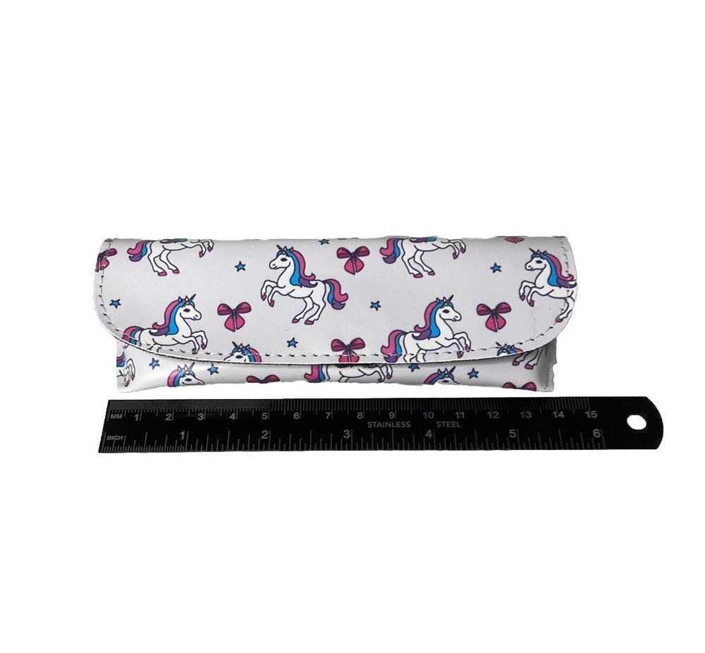 New Unicorns White Semi Hard Eyeglass Case With Flip Closure Hook & Loop