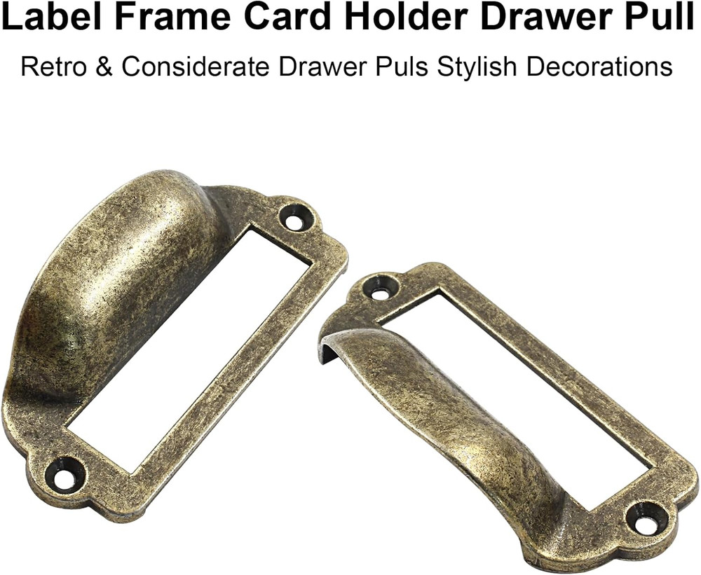 8pcs Card Catalog Drawer Pulls, Antique Bronze Library File Label Cabinet Pull H