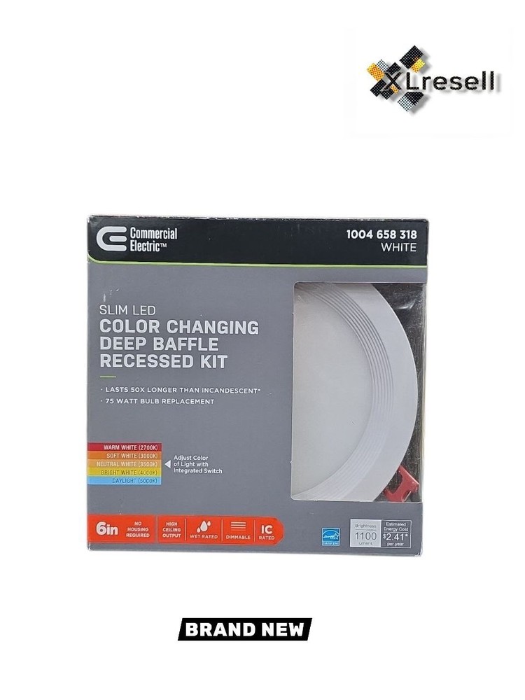 Commercial Electric Slim Construction Deep Baffle Recessed Light Kit, White