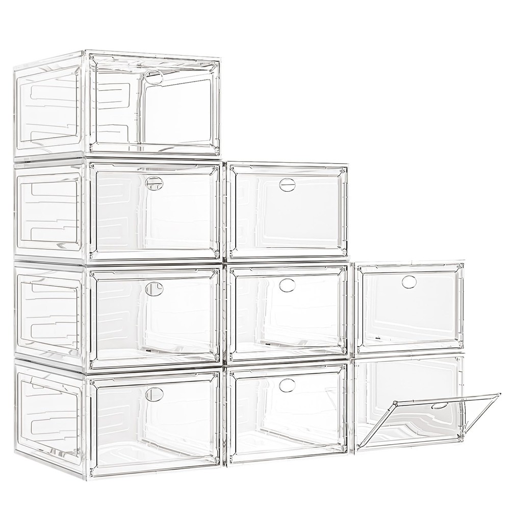 7 code Large Clear Shoe Boxes Organizer【Thicker Material】 9 pcs, White