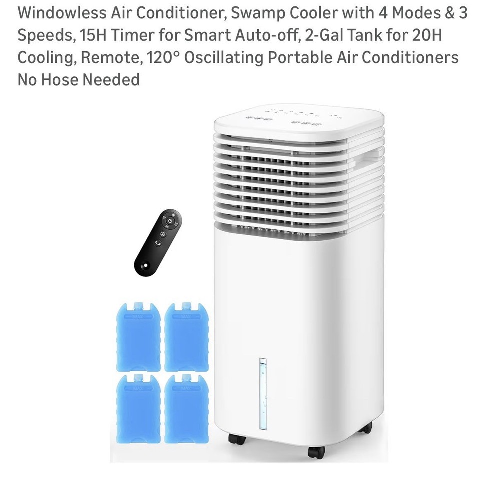 Portable Ventless Air Conditioner, Water Cooling, Remote, Timer, 1620 CFM, 300 …