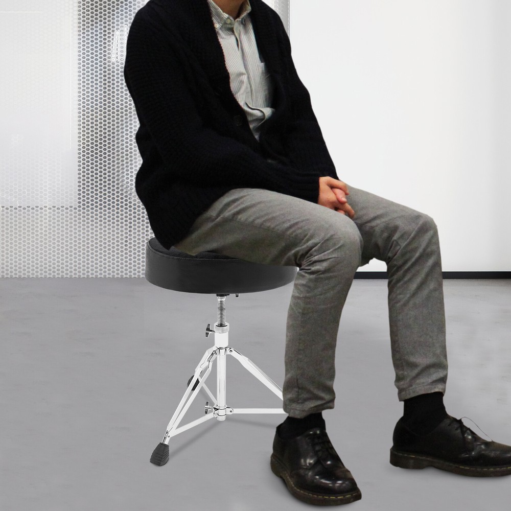 Adjustable Black Drum Stool with Thick Padded Seat for Comfort