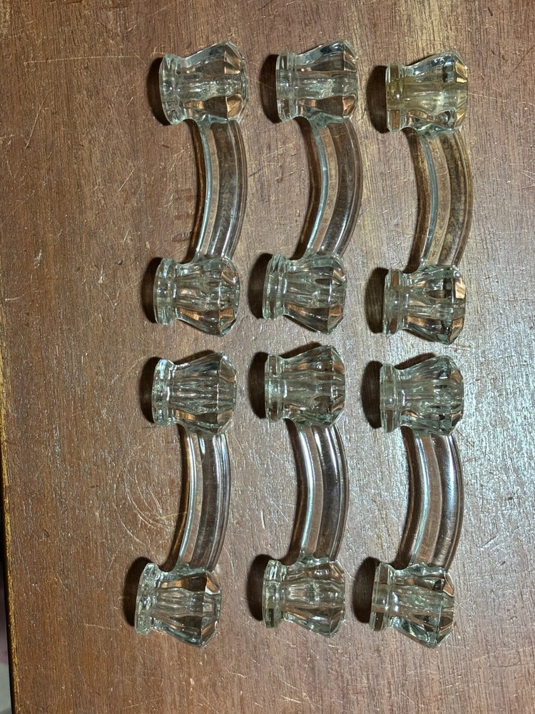 6 Vintage Glass Clear Cabinet Kitchen Pull Handles