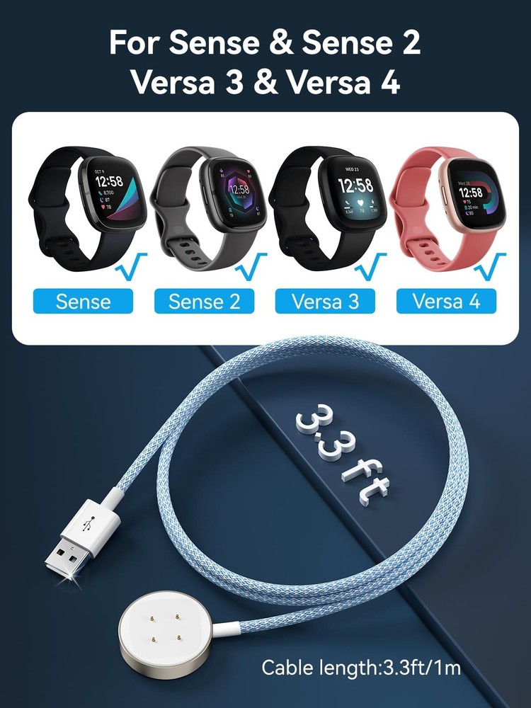 2pcs Magnetic USB Charging Cable Charger for Fitbit Sense/Versa 3/Sense 2/Versa
