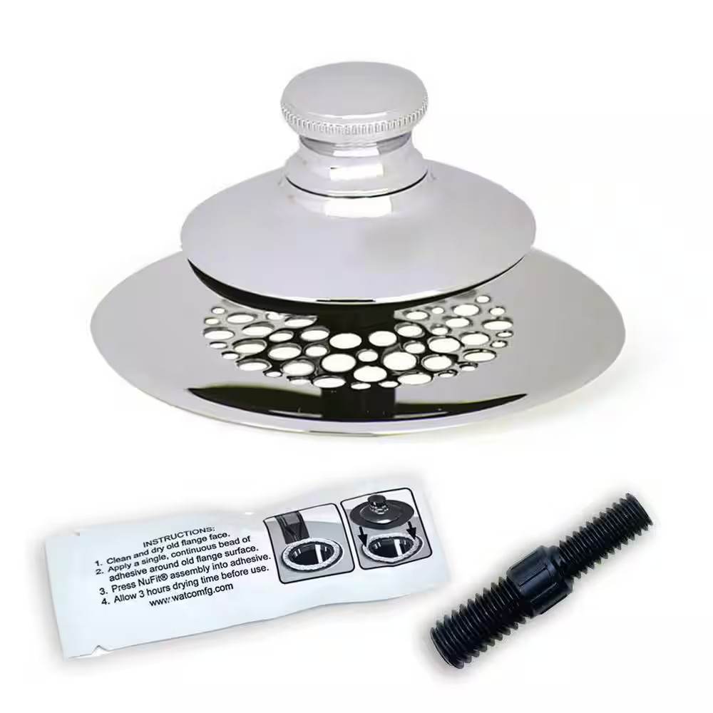 2.875 In. Simpliquick Push Pull Bathtub Stopper, Grid Strainer Silicone and Comp