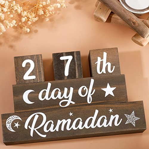 5 Pcs Ramadan Calendar Block Set - Ramadan Advent Countdown Eid Light Brown