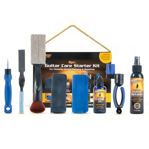 8 pc. Guitar Care Starter Kit for Cleaning, Repair & String Changing Tools,