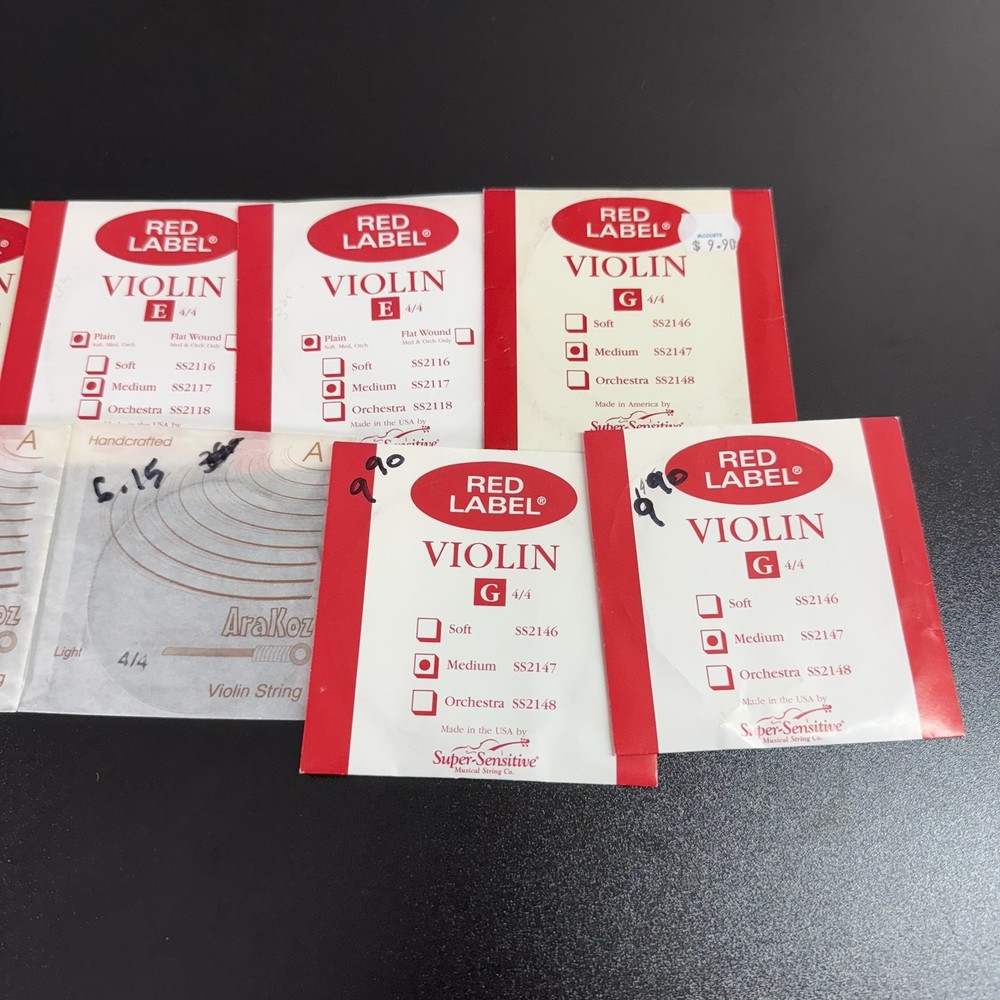Violin String Set Red Label Super Sensitive Medium And 1/2 Size