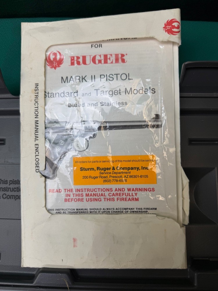 Ruger Mark II Gray Plastic Box W/ Manual, Mag-Loading tool, & Ruger Padlock