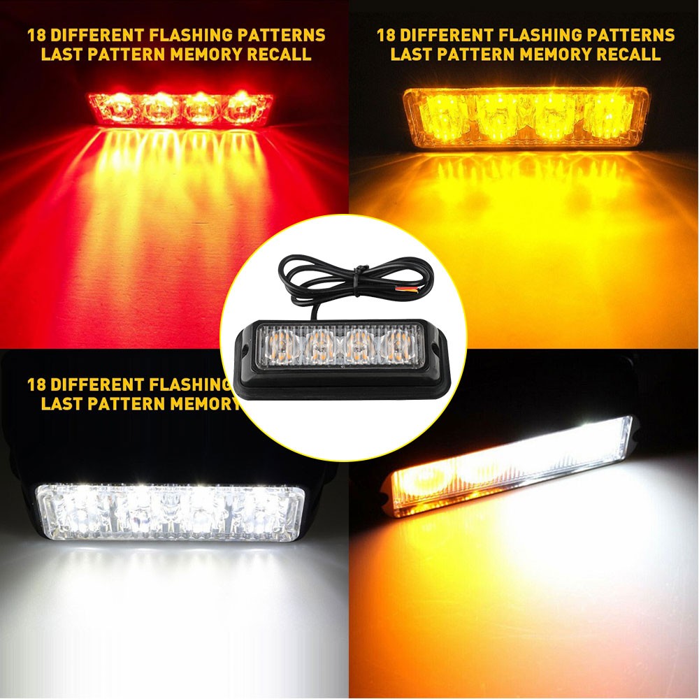 4 LED Amber Truck Beacon Car Warning Hazard Flash Strobe Light