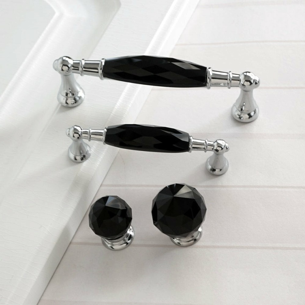 3.75" 5" Black Crystal Dresser Knobs Drawer Handle Pulls Cupboard Cabinet Handle