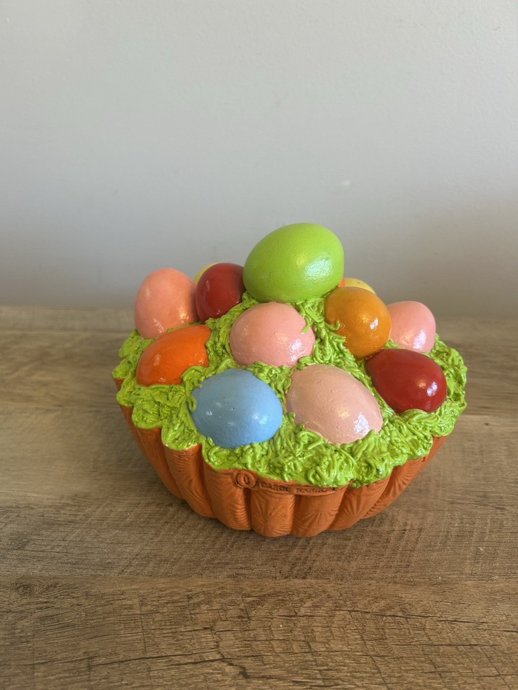 Easter Centerpiece Decor Hand Crafted Pottery Easter Egg Cupcake 6” Long 5” Tall