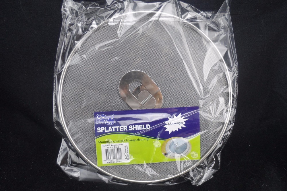 2 x CHROME SPLATTER SHIELD WITH FOLD UP HANDLE - 290MM DIAMETER - FREE POSTAGE