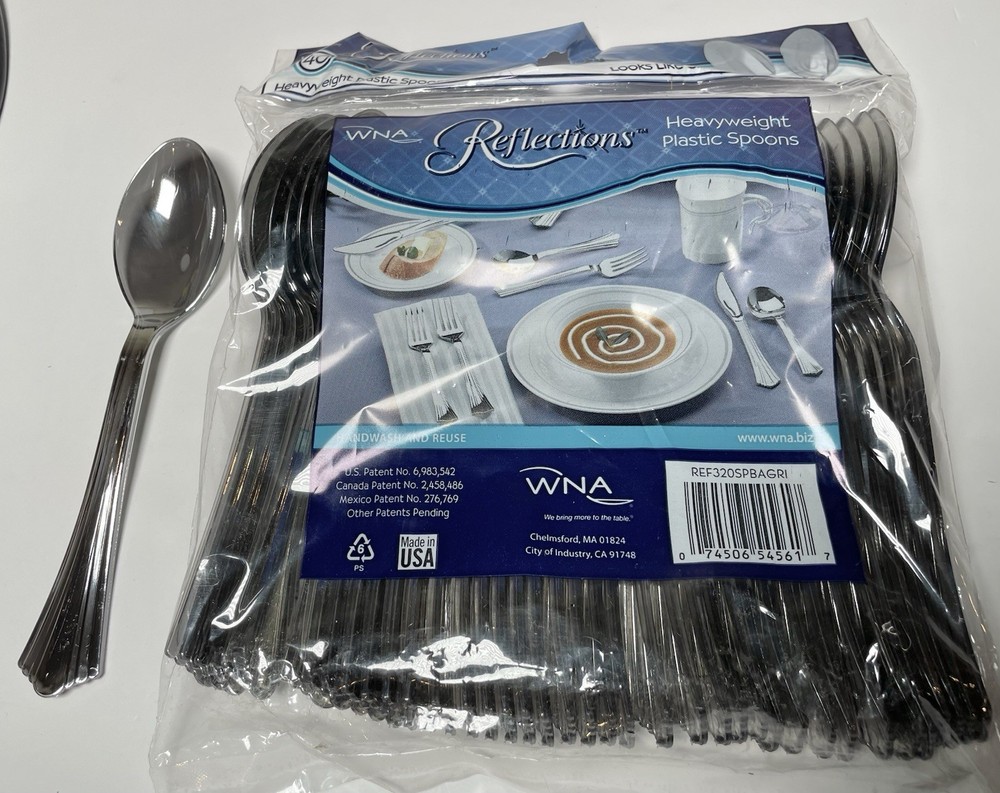 WNA Reflections Disposable Plastic Silver Teaspoons 8/40 Spoons (320 Count)
