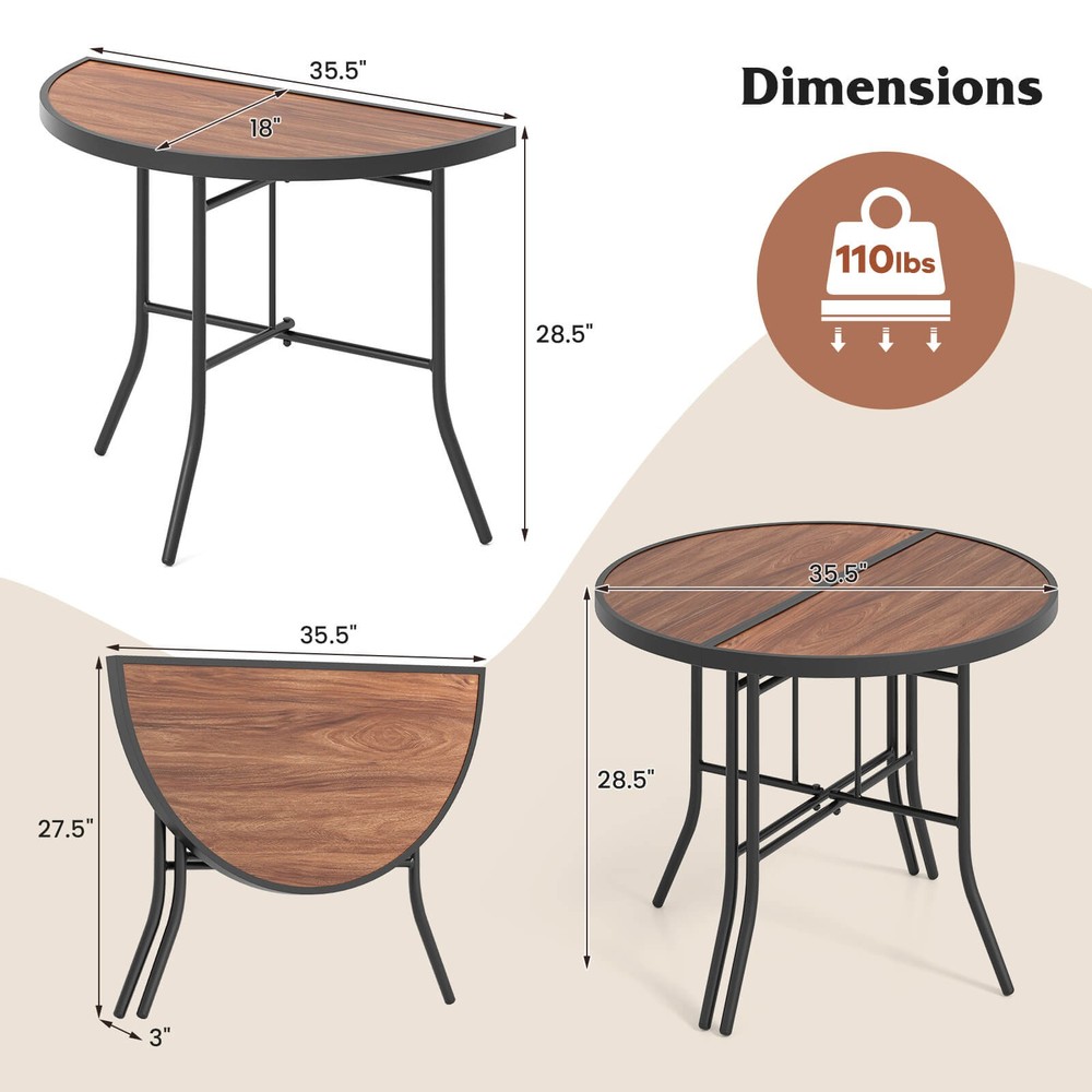 Half-Round Folding Event Table Foldable Banquet Table w/ Metal Frame Brown