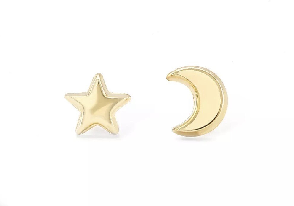 10K Yellow Petite Star& Moon Stud Earring