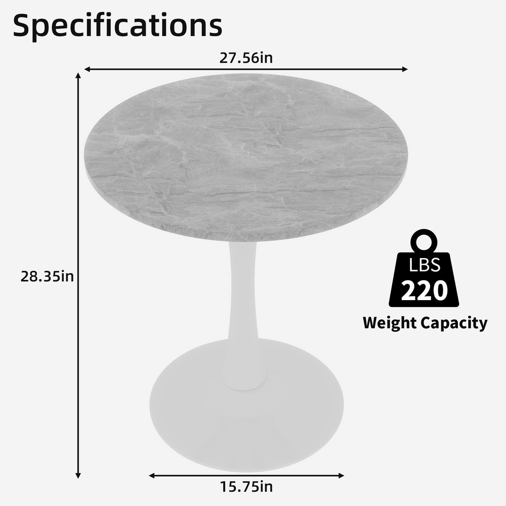 27.6-inch white coffee table, mid-century modern style dining table, suitable