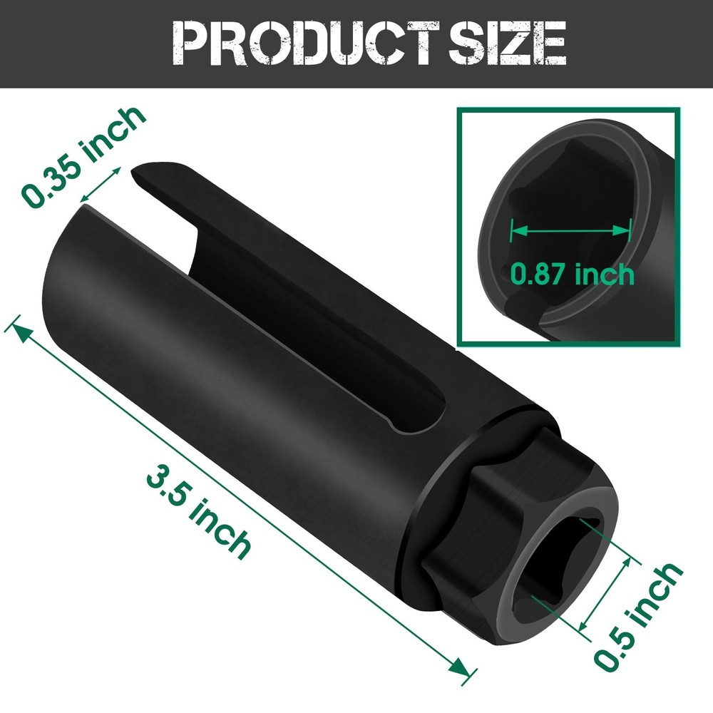 Oxygen Sensor Socket 22mm 7/8 in, 1/2 in Drive O2 Removal Tool, Black