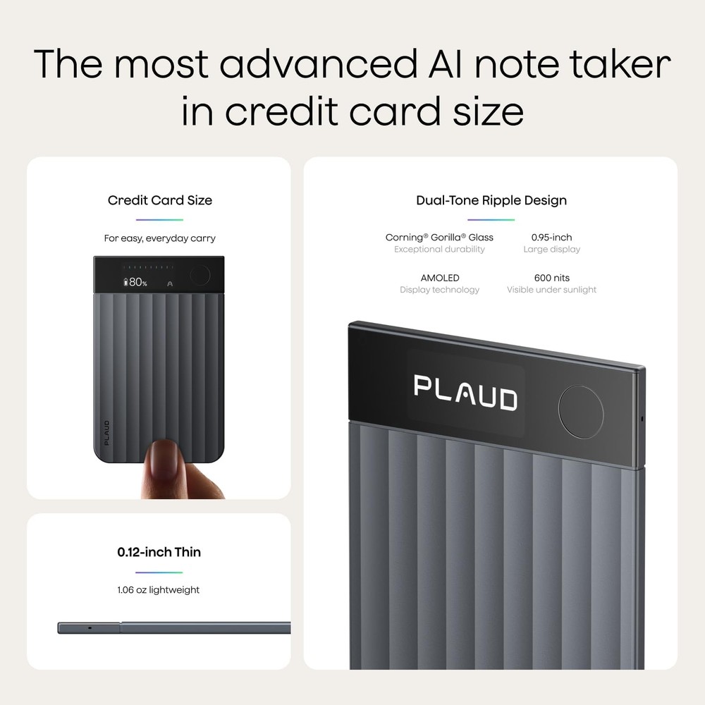 Plaud Note Pro AI Voice Recorder, Transcribe & Summarize with AI, App Black