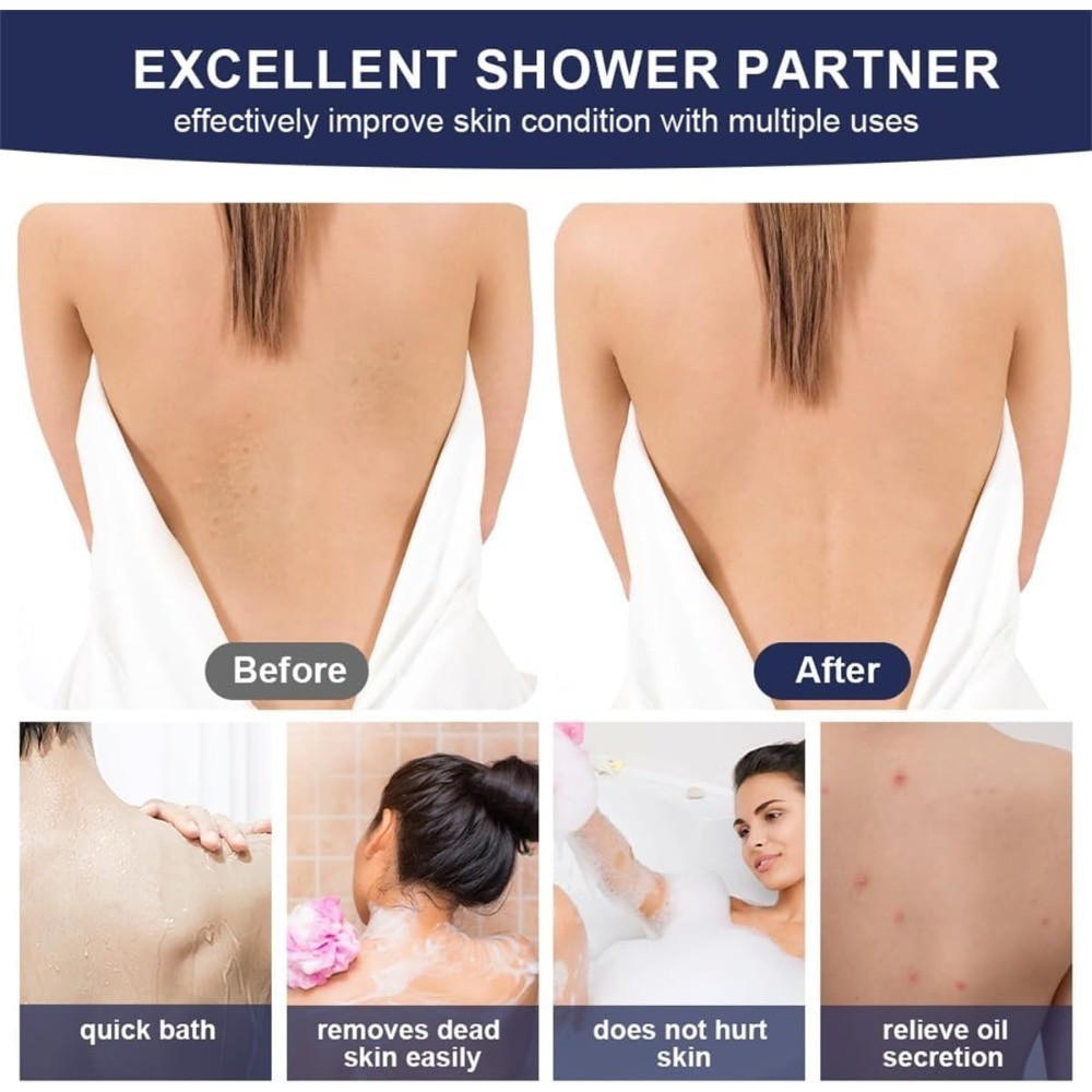 Exfoliating Back Scrubber Long Handle for Shower Double Sided Body Scrubber Deep