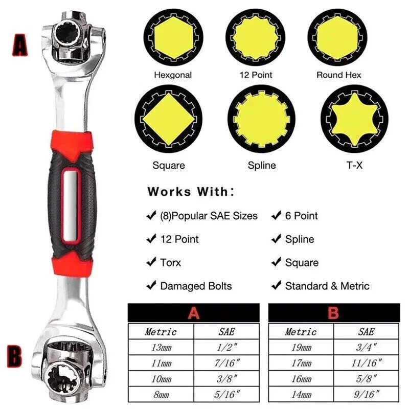 52 in 1 Universal Wrench Multi-Function Socket Tiger Spanners Adjustable Tools