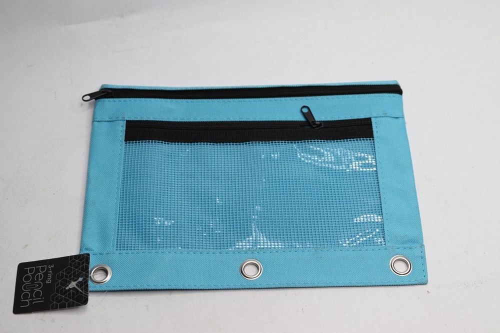 Pencil Pouch 3-Ring with Mesh Window Blue