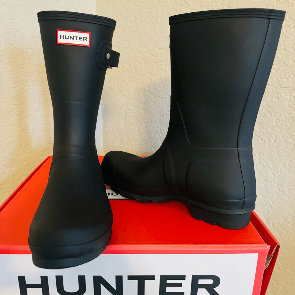 HUNTER Original Short Waterproof Rain Boot, Rubber Black, Size 10, NWT
