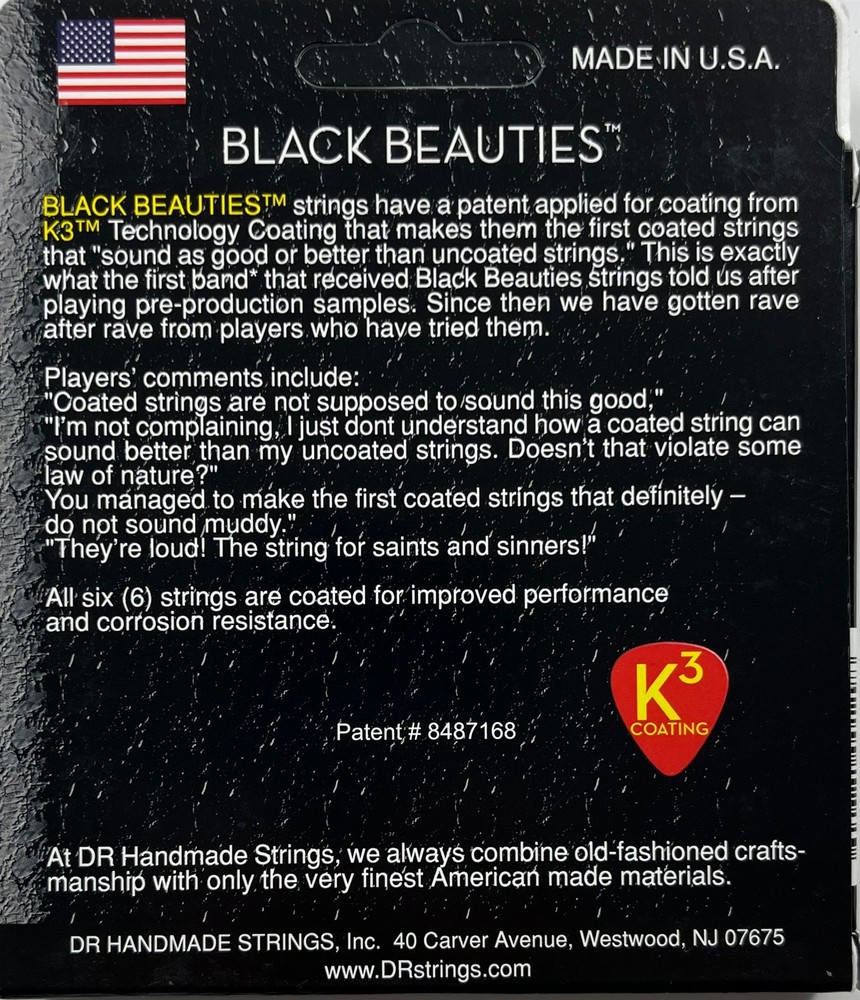 DR Guitar Strings Electric 7-String 3 Sets K3 Black Beauties 9-52 Extra Light