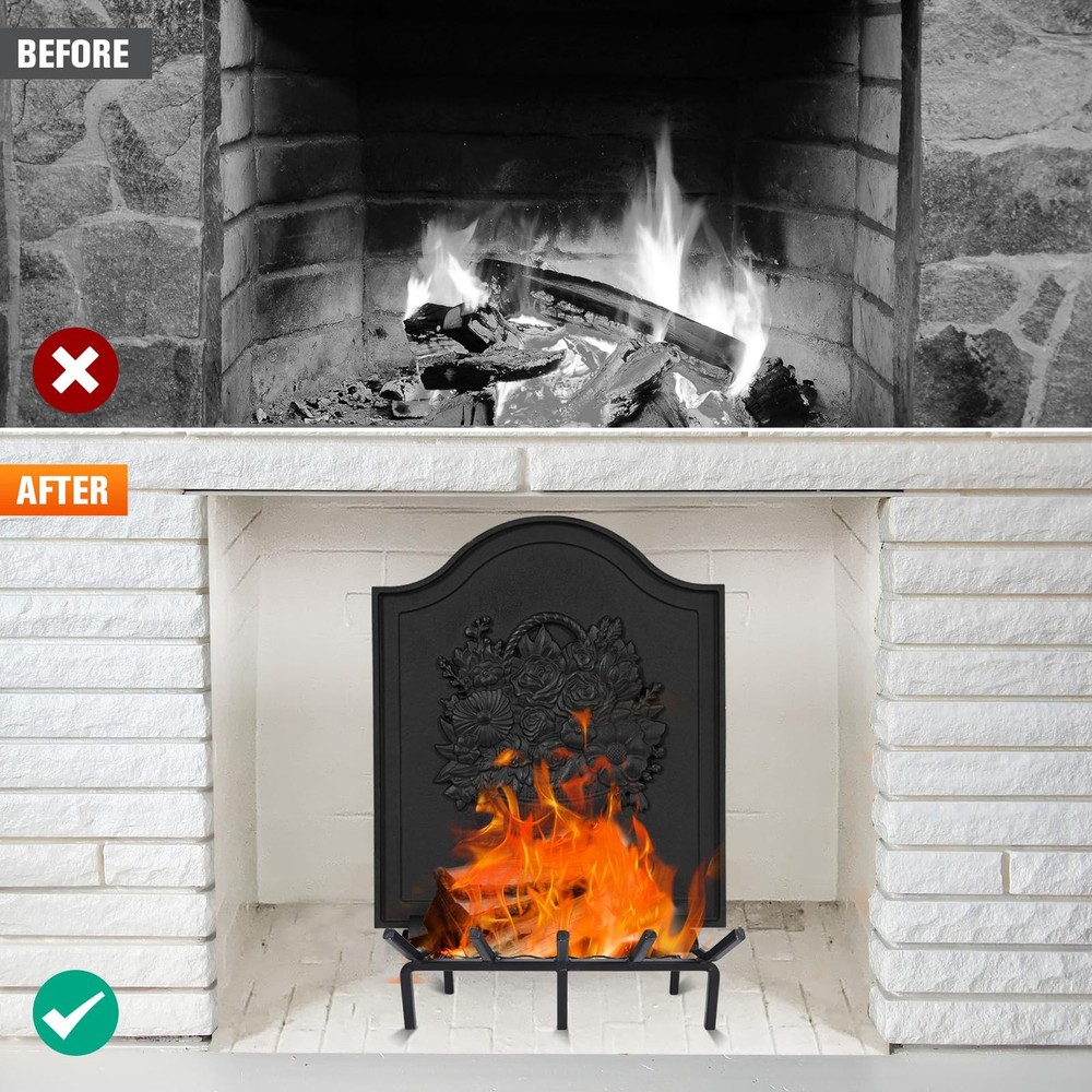 Firebacks for Fireplace,Cast Iron Fireback with Feet,Fireplace Back Plates,He...