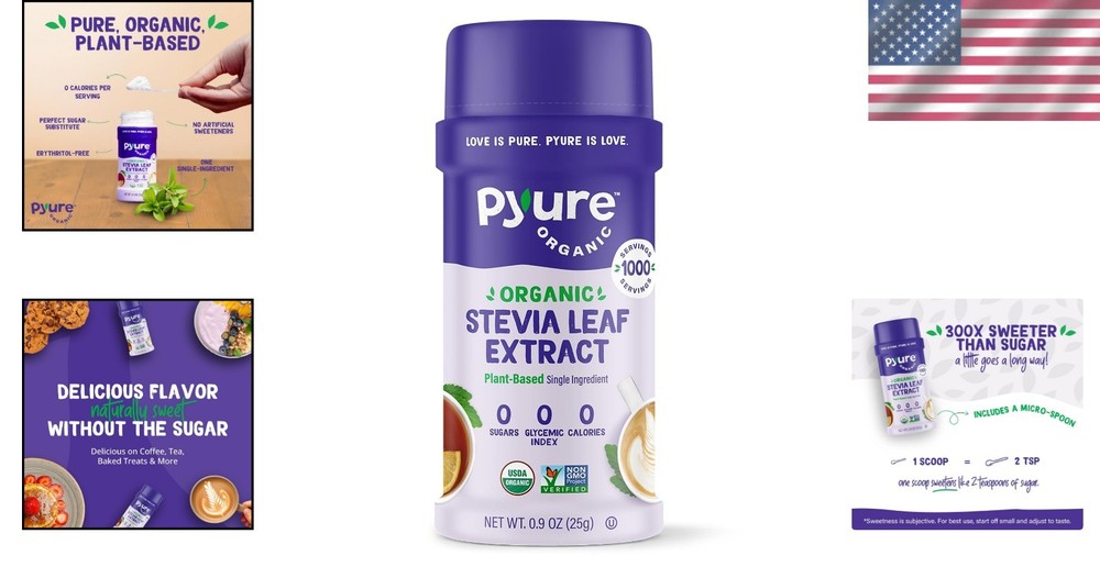 USDA Organic Stevia Extract Powder - Zero Sugar, Great Taste, Perfect for Baking
