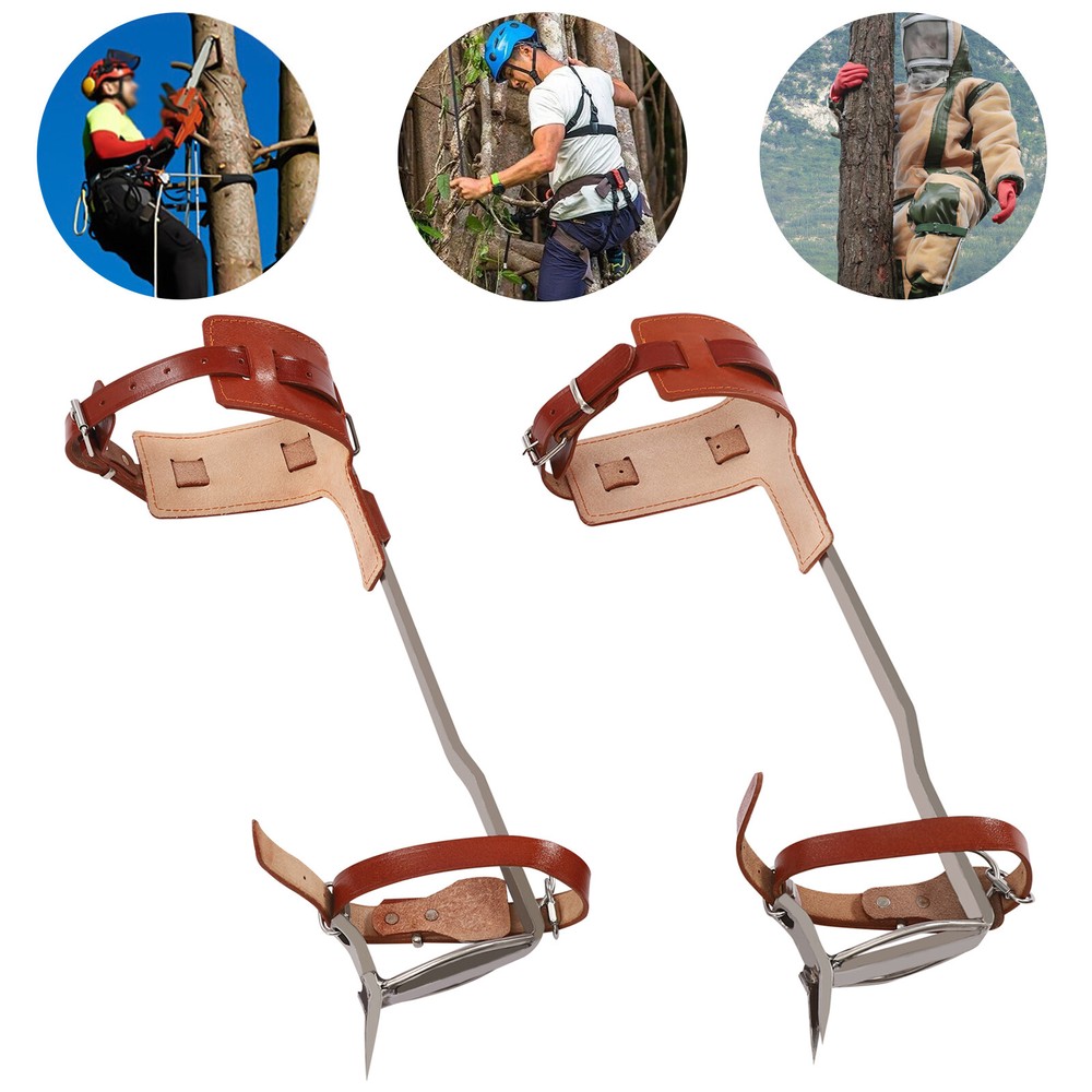 Adjustable Tree Climbing Spike Set with Double Teeth and Safety Gear
