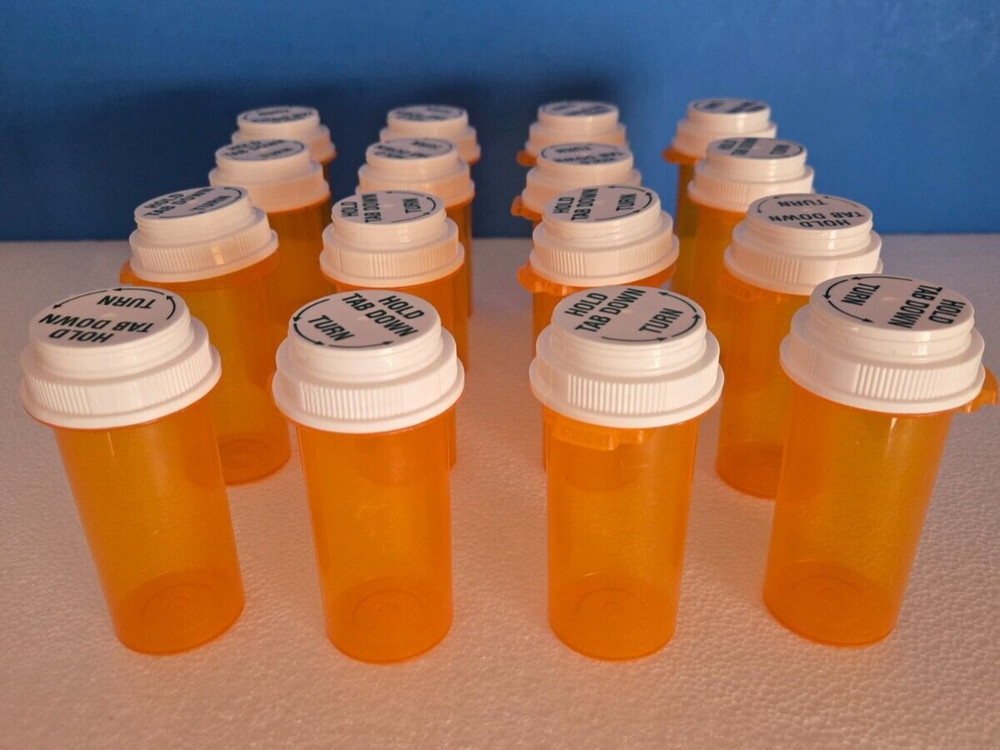 EMPTY PLASTIC PILL BOTTLES ~ 16  BOTTLES ~  WITH REVERSIBLE CAPS