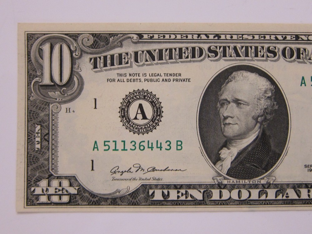 1981 $10 Printing Error on Back Uncirc #A51136443B