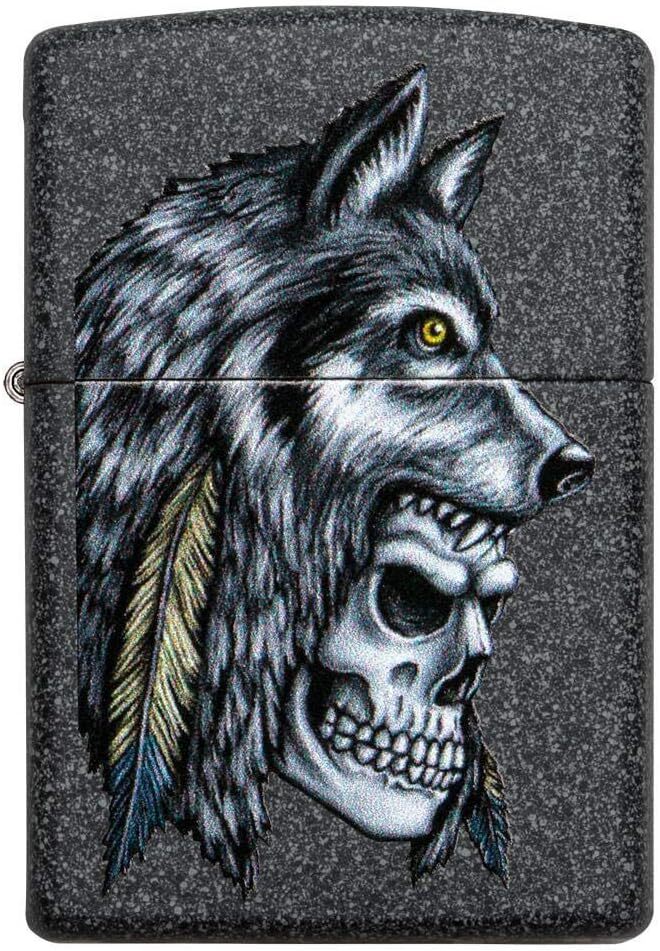 Zippo Lighter- Personalized Engrave Wolf WolvesZippo Lighter Black Crackle 29863
