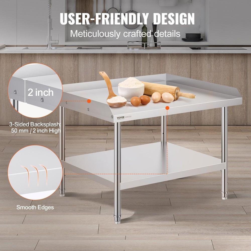 Stainless Steel Prep Table 30x36" - Commercial Worktable w/Adjustable Height