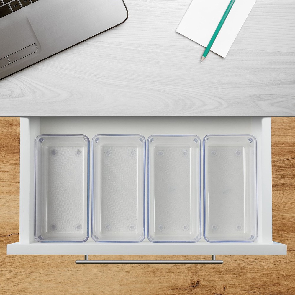 4 PCS Modular Drawer Organizer Tray Box Clear Crystal Plastic Storage Bins
