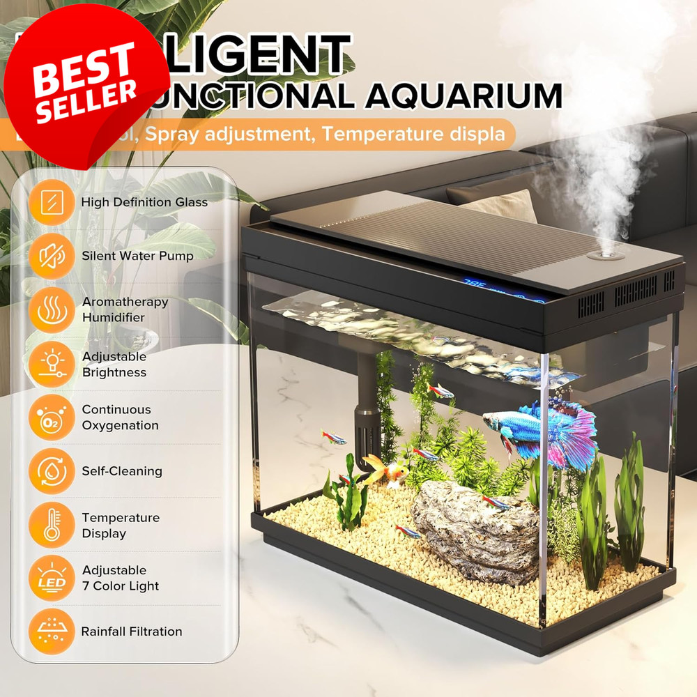 2.4 Gallon Fish Tank Starter Kit LED Temp Display Filter Pump Quiet - US